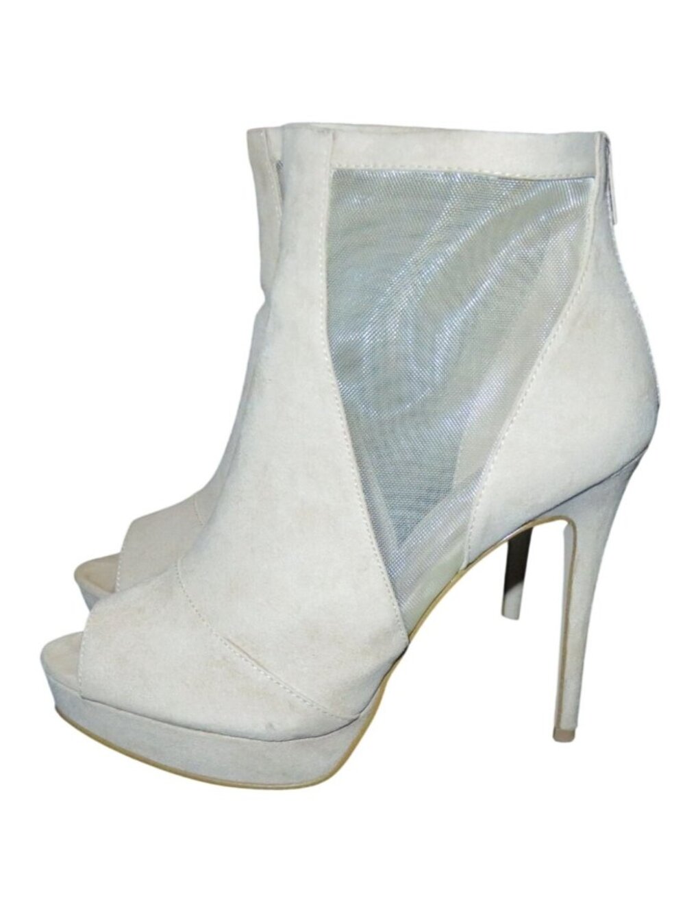 Aldo Jaina Peep Toe Mesh Vegan Suede Leather stiletto booties size 8 in Cream - Picture 2 of 9